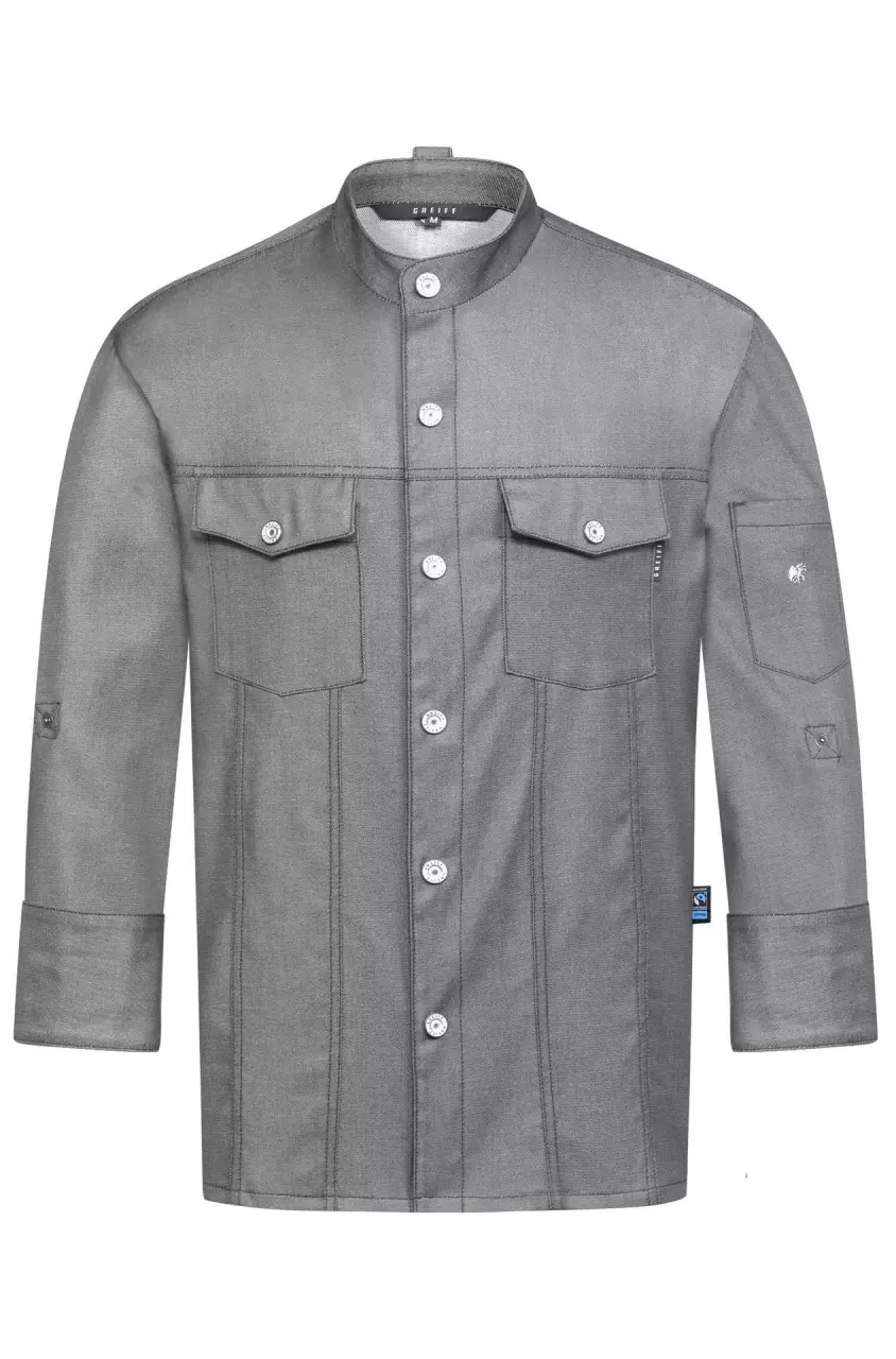 GREIFF 5591-6910-14-2, Denim Look Grey Chef's Jacket With Denim Jacket Style XXL-3XL, image 1, gallery thumbnail