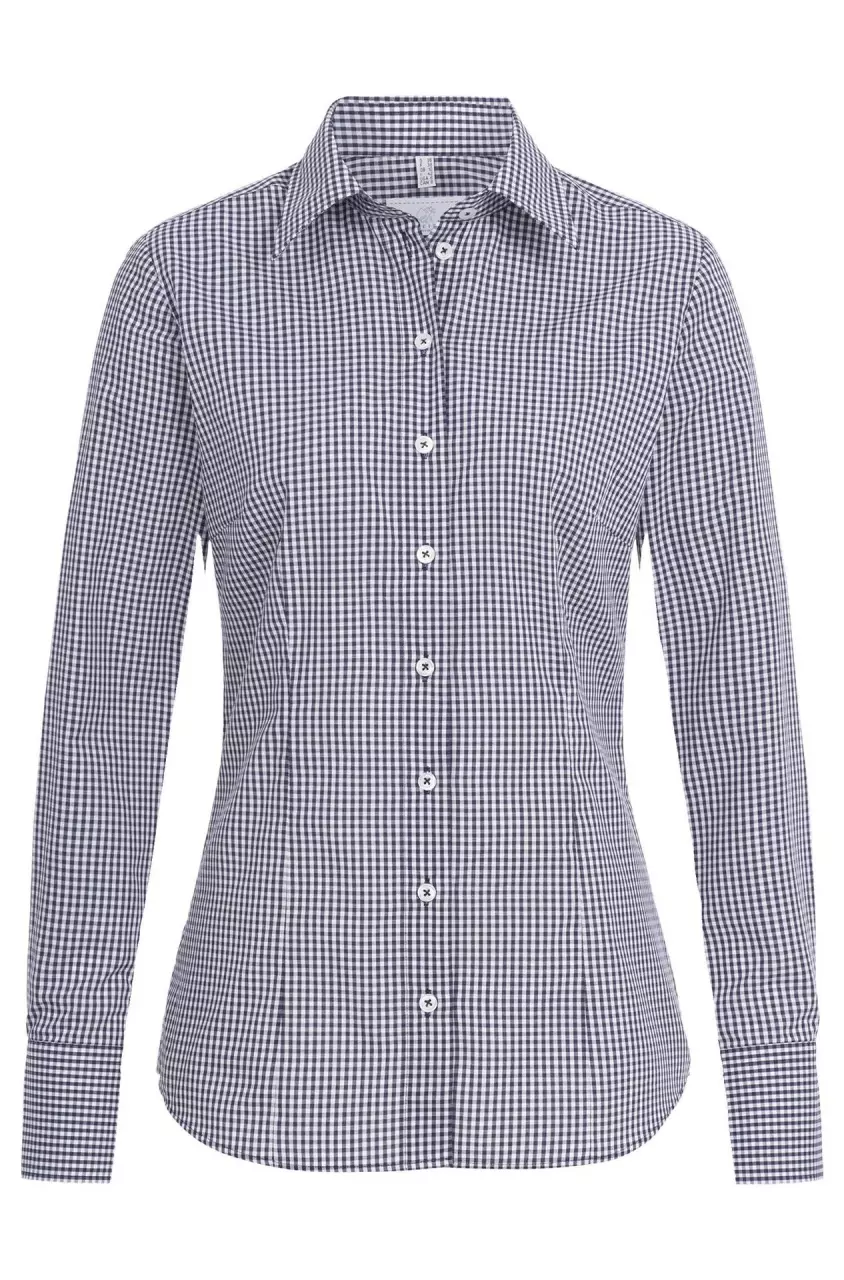 GREIFF 6521-1170-20, Vichy Check Blue Women's Blouse Long Sleeve Basic, image 1, gallery thumbnail