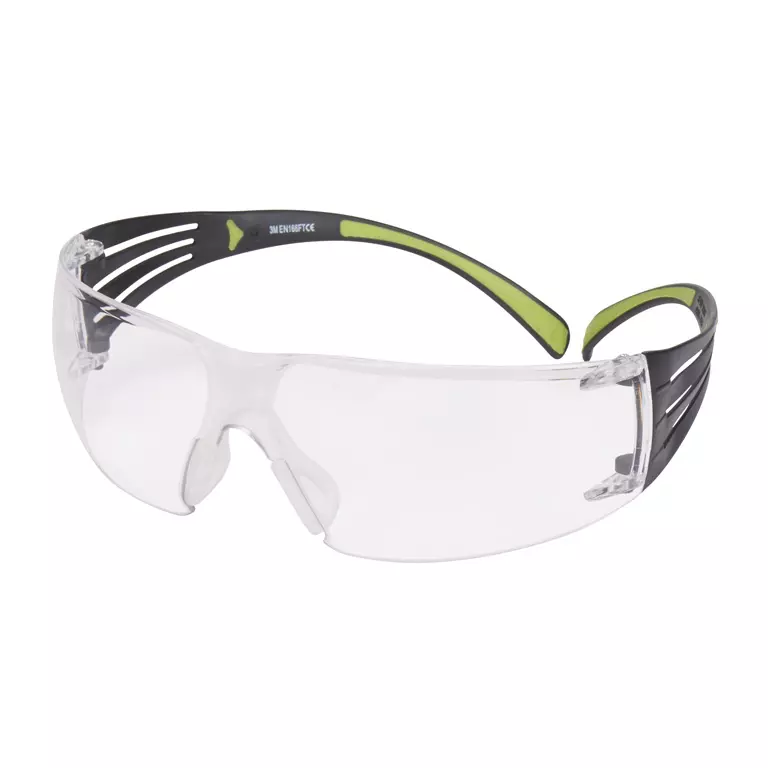 3M 790378, SF401AFN, Secure Fit 400 Safety Glasses AS, AF, PC, Clear Lens Black/Green Frame, image 1, gallery thumbnail