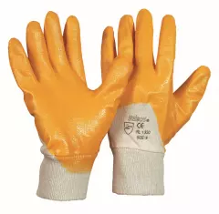 Richard Leipold 1350, Soleco Nitrile Glove Yellow Knitted Cuff Partially Coated CE CAT 2