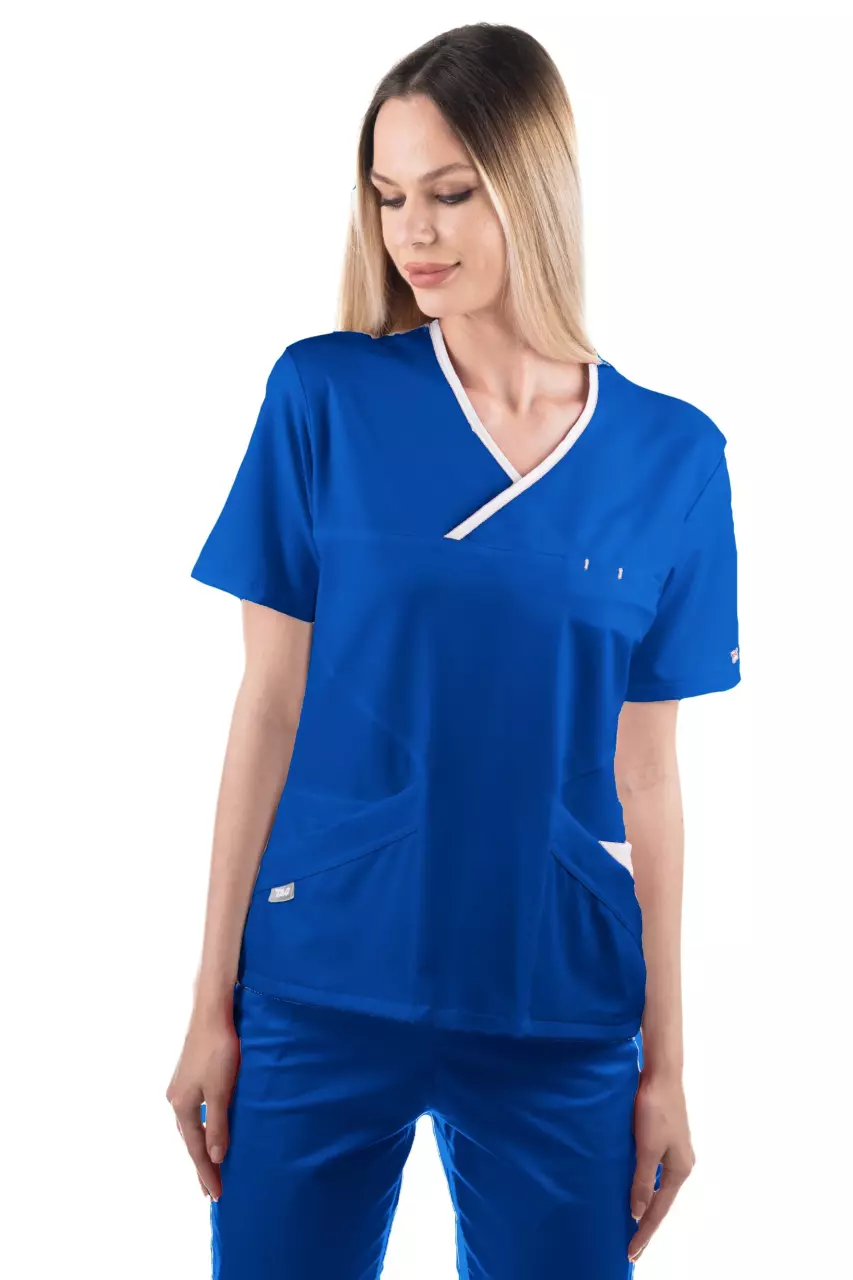 Praxis Fashion PFP-ONY-14S71H14, Active Onyx Scrubs Set Top & Classic Trousers Sport Mesh Royal Blue/White, image 1, gallery thumbnail