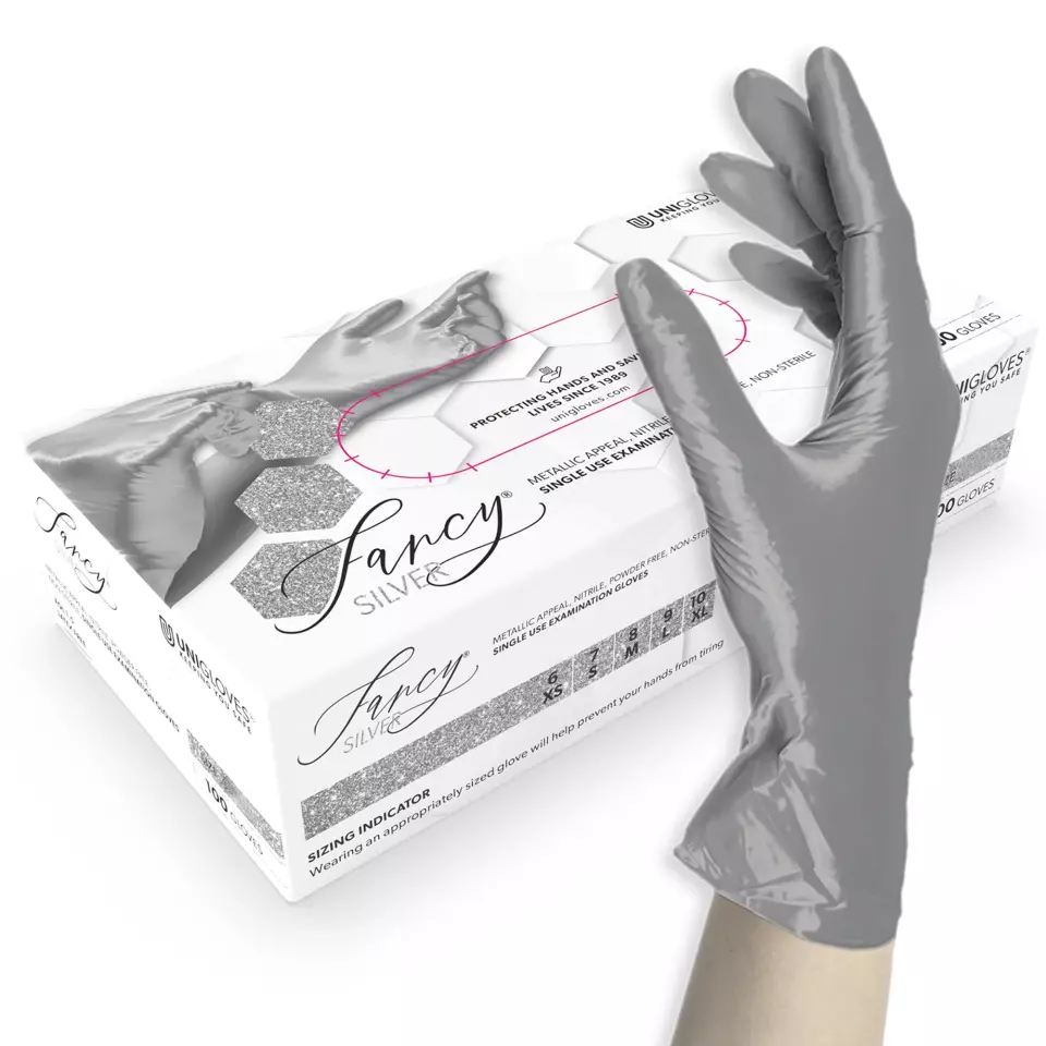 Unigloves 752, Fancy Silver Chemical Protection, Nitrile Examination Gloves, image 1, gallery thumbnail