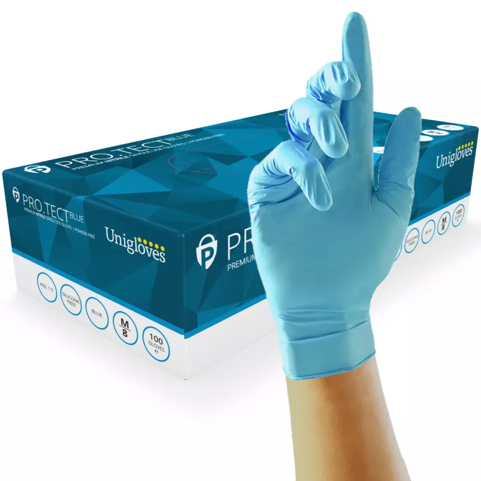 Unigloves GU004, PRO.TECT Heavy duty blue nitrile gloves, image 1, gallery thumbnail