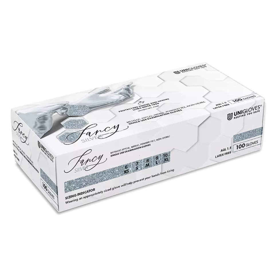 Unigloves 752, Fancy Silver Chemical Protection, Nitrile Examination Gloves, image 3, gallery thumbnail