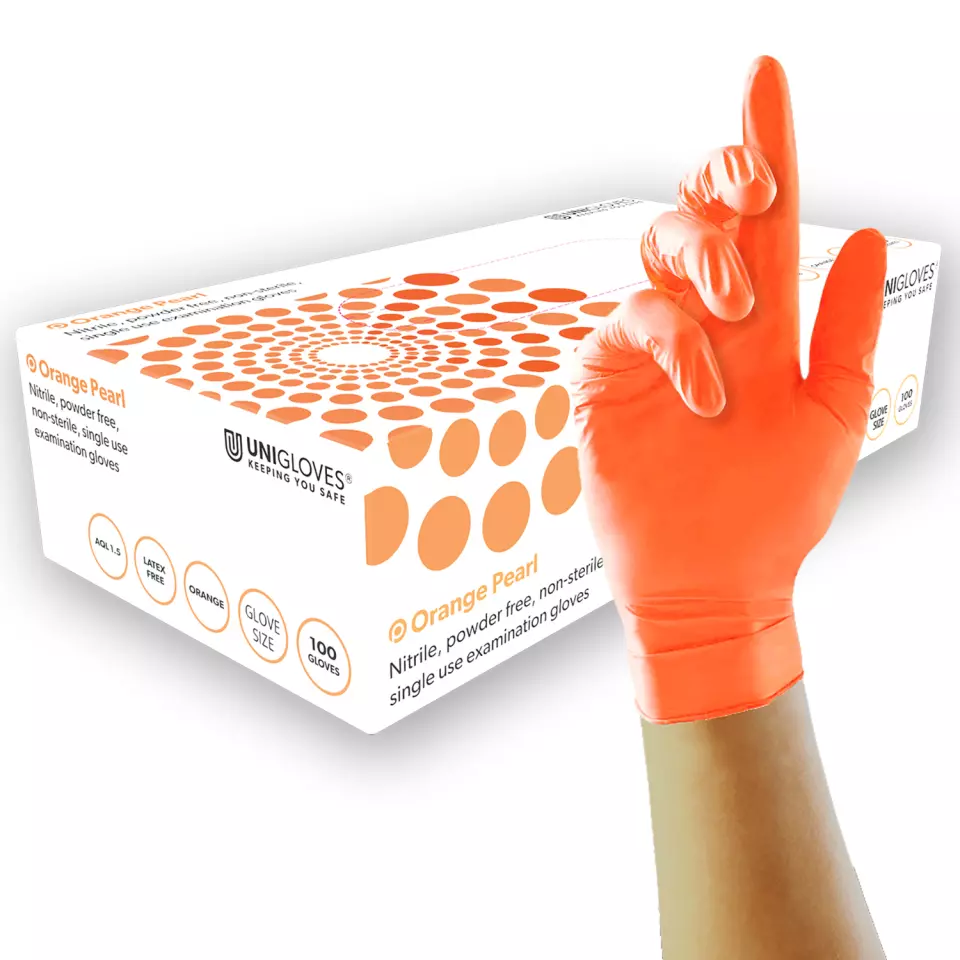 Unigloves GP013, Pearl Orange nitrile gloves, image 1, gallery thumbnail