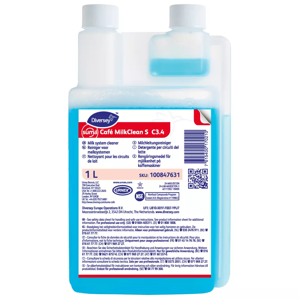 Suma 100847631, Café MilkClean S C3.4 Liquid Milk System Cleaner Phosphoric Acid Based 1L, image 1, gallery thumbnail