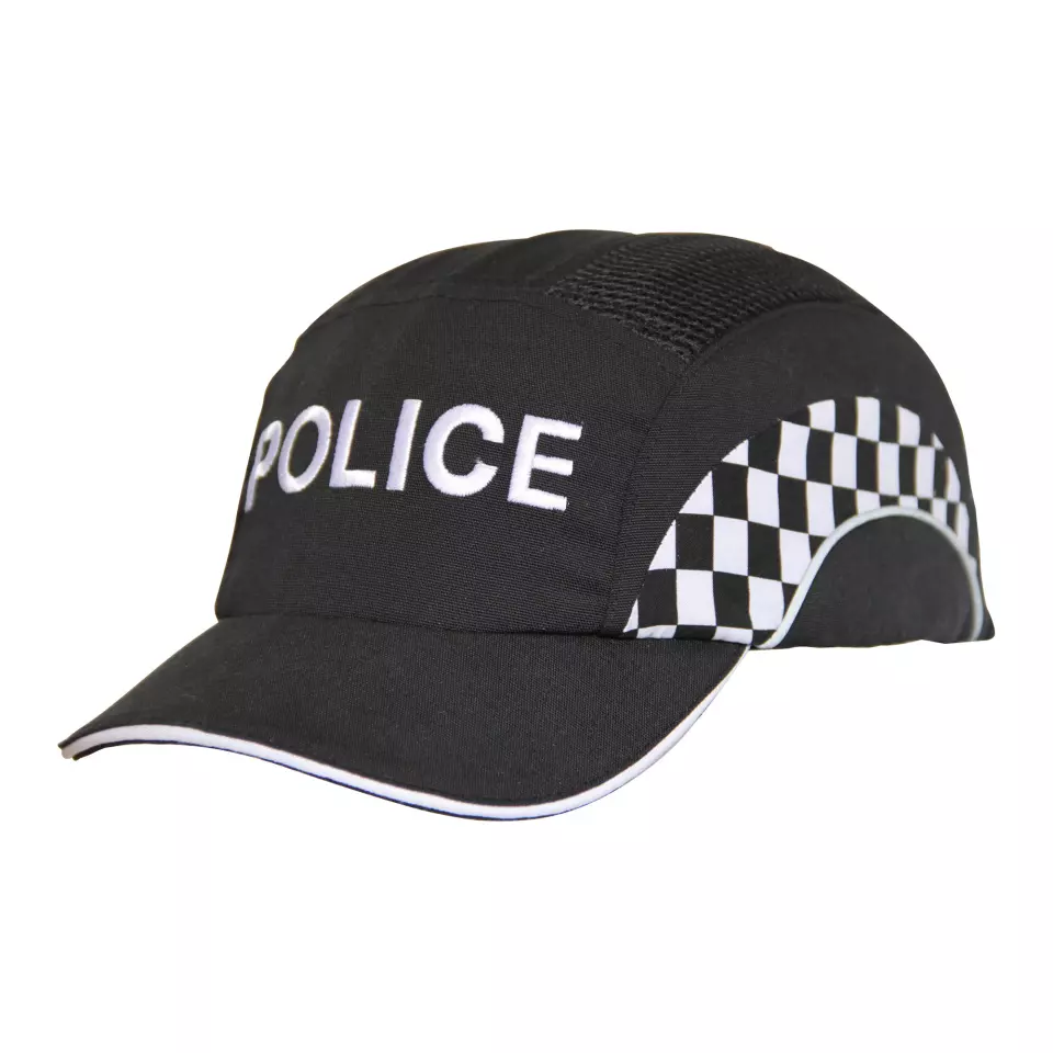 JSP ABR000-001-19T-RFQ, Hardcap™ A1+ Bump Cap - 7cm Peak - Black/Police Curved Check, image 1, gallery thumbnail