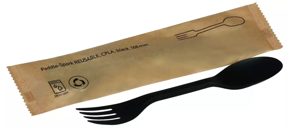 Pacovis 23801, Paddle-Spork Reusable cPLA Black 168mm, image 1, gallery thumbnail