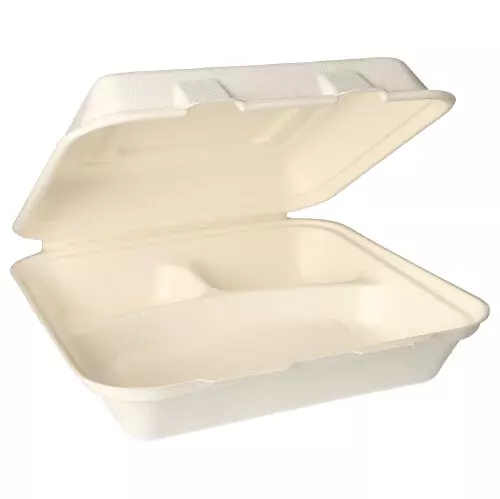 Papstar 82227, Pure Menüboxen, Zuckerrohr 3-geteilt 8 cm x 24 cm x 24 cm, image 1, gallery thumbnail