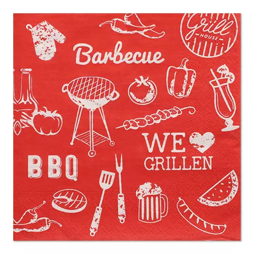 Papstar 89072, Servietten, 3-lagig 1/4-Falz 33 cm x 33 cm BBQ Love, image 1, gallery thumbnail