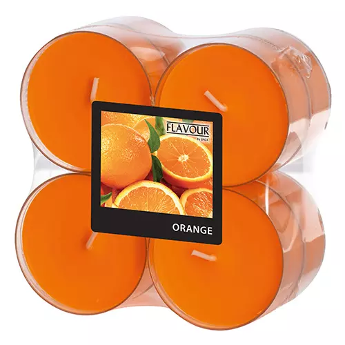 Flavour by GALA 96993, Maxi Scented Tealights Ø 59 mm - 24 mm - Orange in Polycarbonate Case, image 1, gallery thumbnail