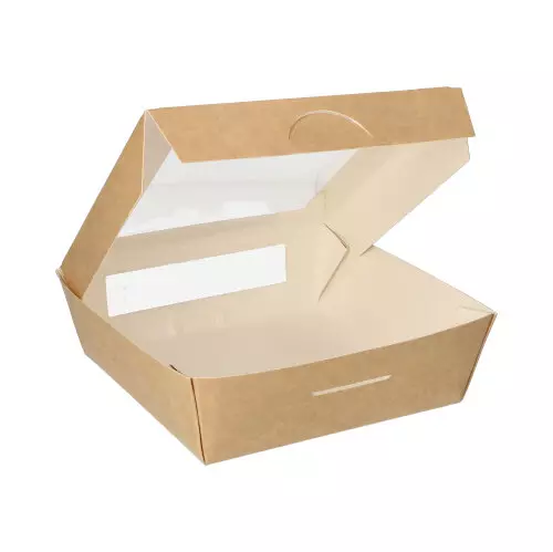 Papstar 86574, Deli Boxes, Cardboard with PLA Window Square 1000 ml 16 cm x 16 cm x 5 cm, image 1, gallery thumbnail