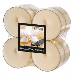 Flavour by GALA 96990, Maxi Scented Tealights Ø 59 mm - 24 mm - Sandalwood-Vanilla in Polycarbonate Case