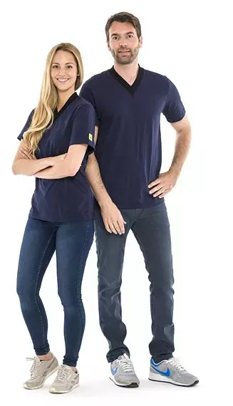 Safeguard® DSWL44, Safeguard® ESD V-Neck T-Shirt, Navy Blue/Black, image 1, gallery thumbnail