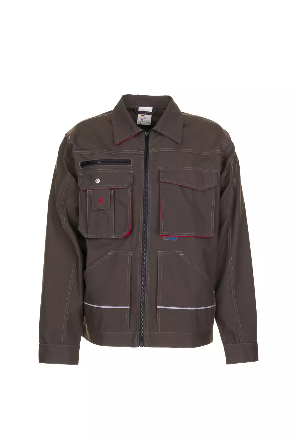 Planam 2813-BASBU, Basalt Waisted Jacket Olive/Red, image 1, gallery thumbnail