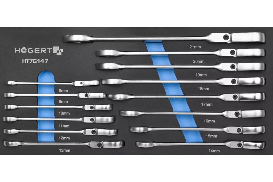 Högert 6343-14, Ratchet ring wrench set, EVA foam insert, image 1, gallery thumbnail