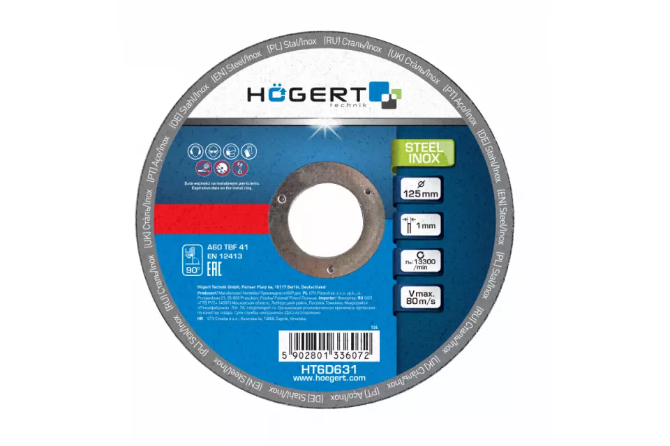 Högert 6263-125-1-22, Cut-off wheel for metal, Inox, 125 x 1.0 x 22.23, image 1, gallery thumbnail