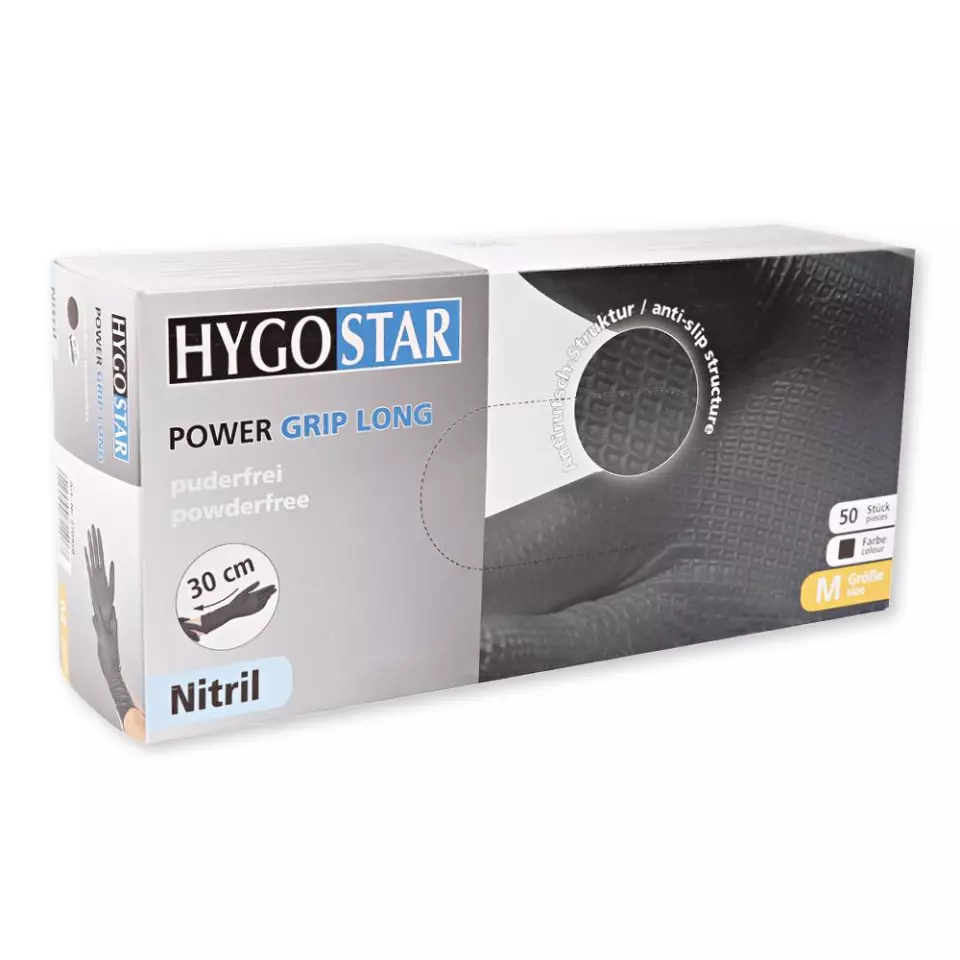 Hygostar 270908, Power Grip pitkät nitriilikäsineet, puuterittomat, image 3, gallery thumbnail