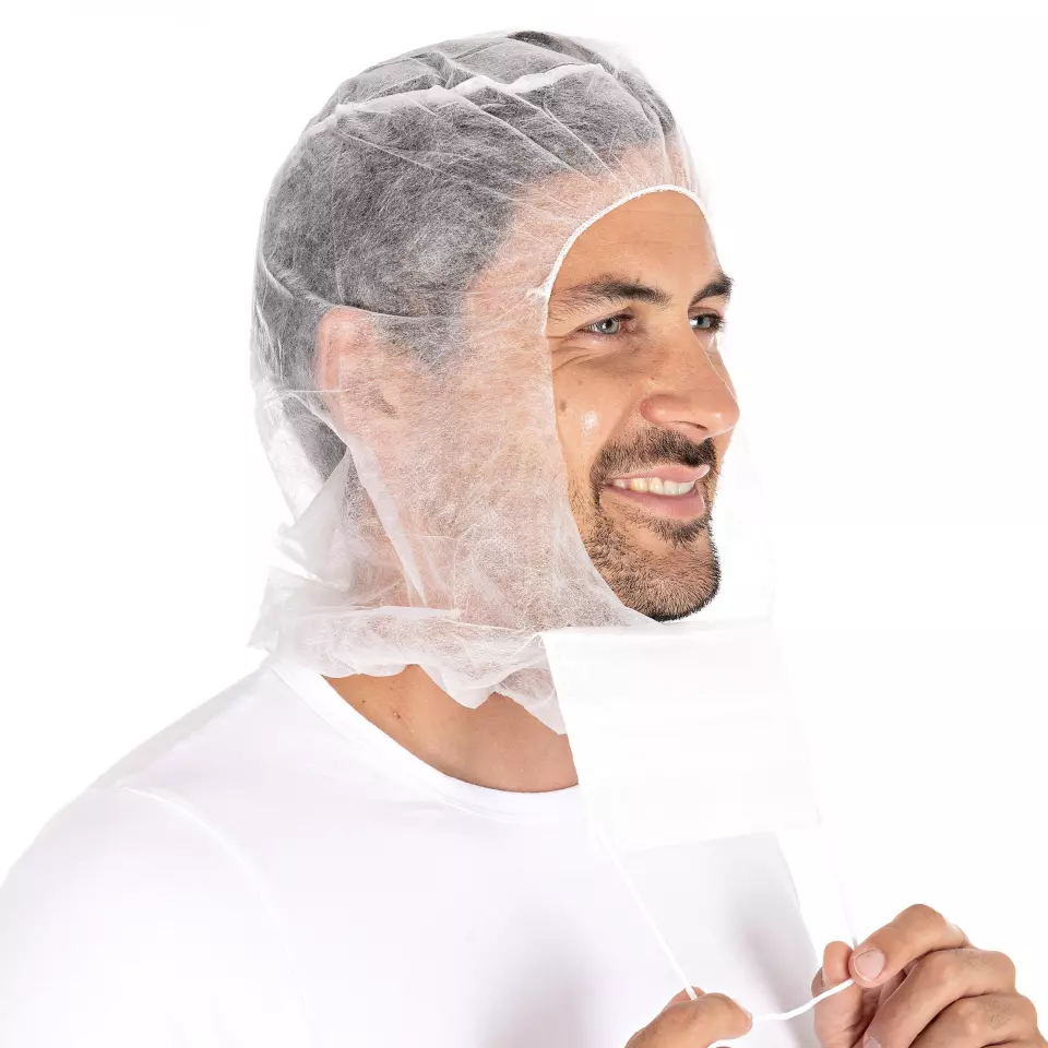 Hygostar 132001, 3-ply PP Astro Caps with Face Mask, White, image 4, gallery thumbnail