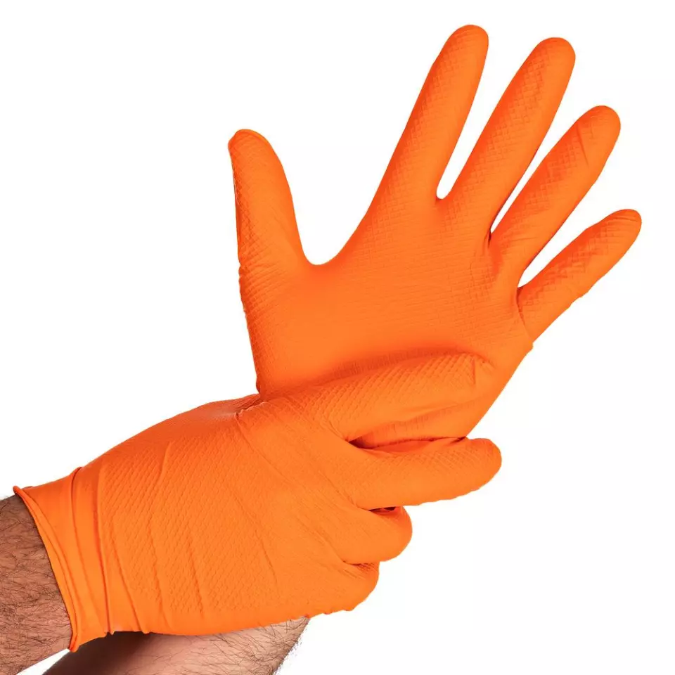 Hygostar 270825, Power Grip Powder-Free Nitrile Gloves, Size 11/XXL, Orange, image 1, gallery thumbnail