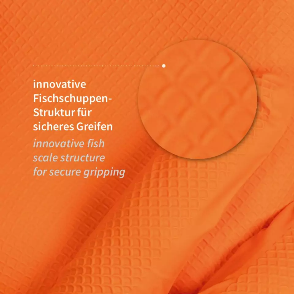 Franz Mensch 270925, Power Grip pitkät nitriilikäsineet, 11/XXL, oranssi, puuterittomat, image 2, gallery thumbnail