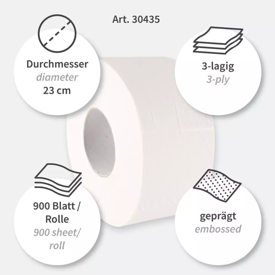 HygoClean 30435, Jumbo 3-Ply Cellulose Toilet Paper, Brightwhite, image 3, gallery thumbnail