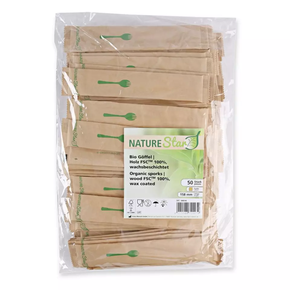 NATUREStar 388596, Organic Wood Sporks, 158 mm, FSC® 100%, Wax Coated, image 8, gallery thumbnail