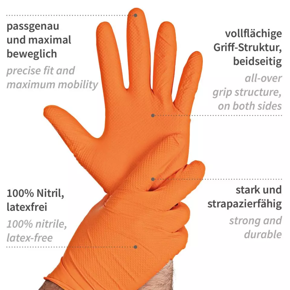 Hygostar 270825, Power Grip Powder-Free Nitrile Gloves, Size 11/XXL, Orange, image 2, gallery thumbnail