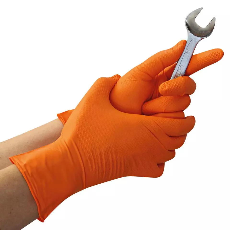 Hygostar 270825, Power Grip Powder-Free Nitrile Gloves, Size 11/XXL, Orange, image 3, gallery thumbnail