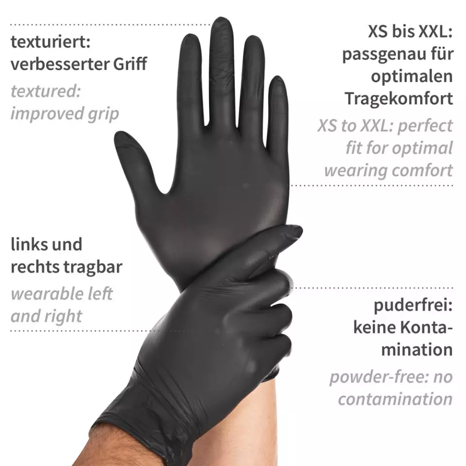Hygostar 27028, Safe Light Nitrilhandskar, puderfria, 11/XXL, svart, image 2, gallery thumbnail