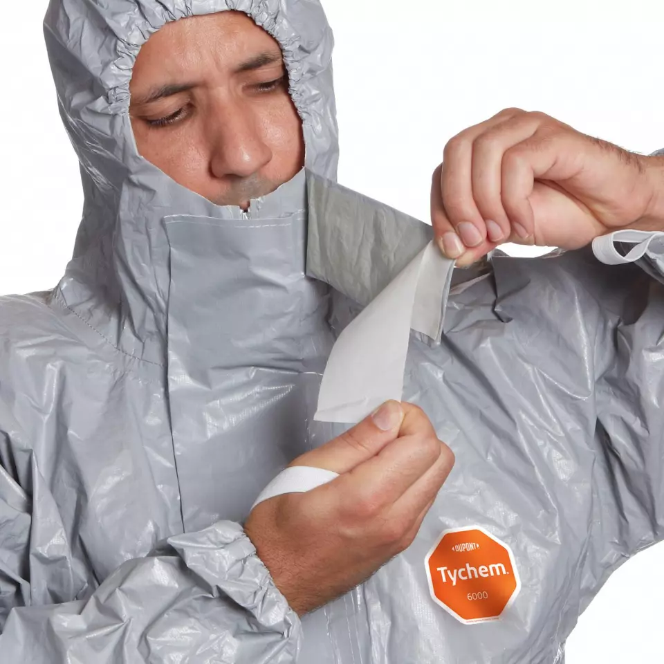 DuPont TF-CHA6-T-GY-16, Tychem 6000 F Coverall with Dissipative Socks, Grey, image 4, gallery thumbnail