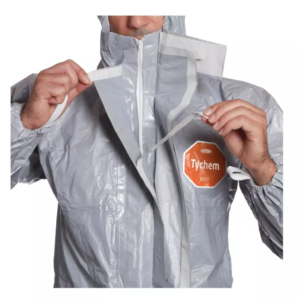 DuPont TF-CHA6-T-GY-16, Tychem 6000 F Coverall with Dissipative Socks, Grey, image 3, gallery thumbnail