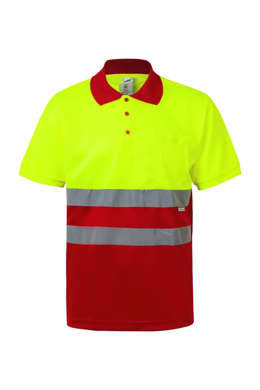 Velilla 0173-12-20, High-Vis Polo Shirt, Red/Hi-Vis Yellow, image 1, gallery thumbnail