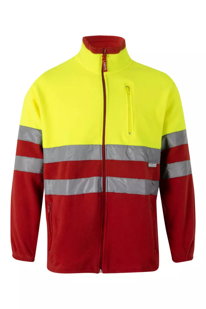 Velilla 0183-12-20, Warnschutz-Fleecejacke, Rot/Warngelb, image 1, gallery thumbnail