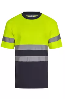  305613-61-20-1, Velilla High-Vis Short Sleeve T-Shirt, Navy Blue/Hi-Vis Yellow