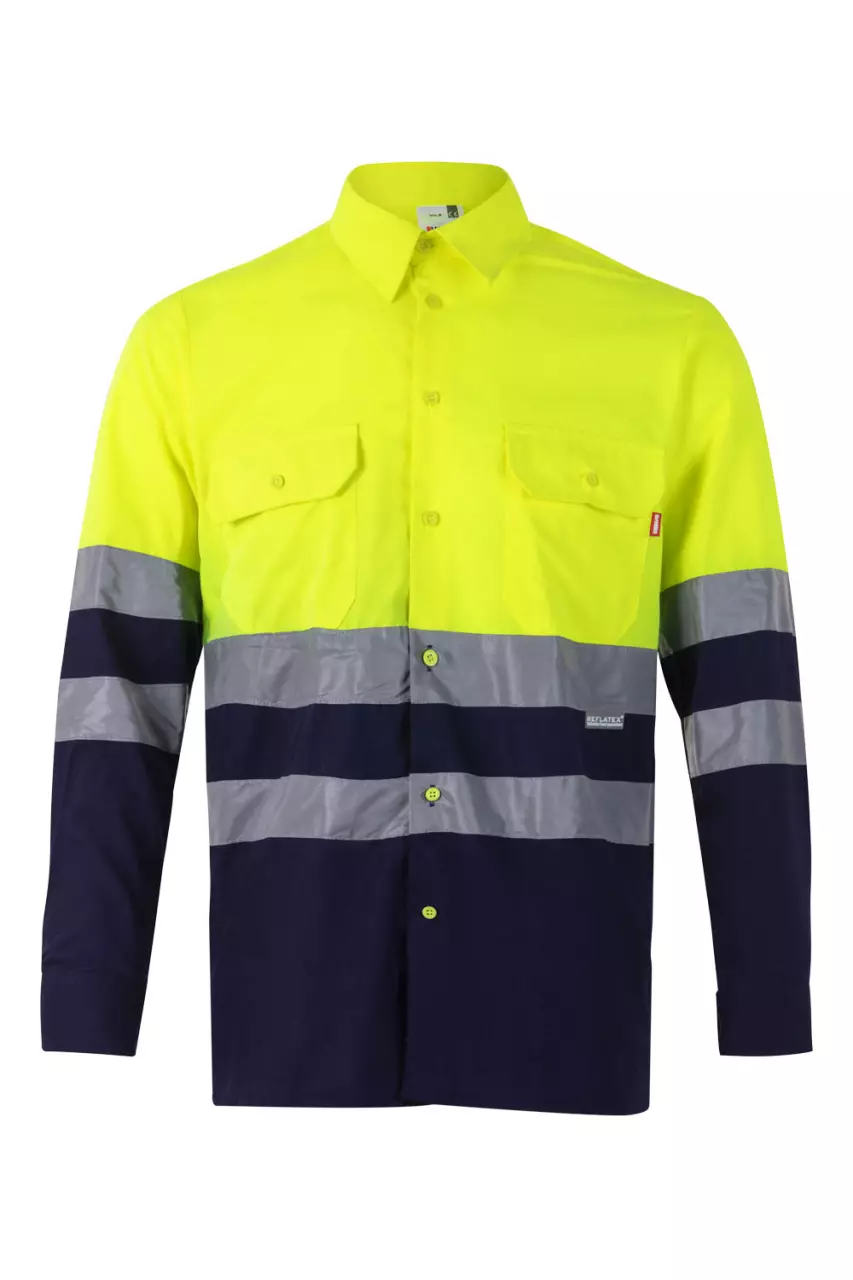 Velilla 0144-01-20, High-Vis Shirt, Marine Blue/Hi-Vis Yellow, image 1, gallery thumbnail