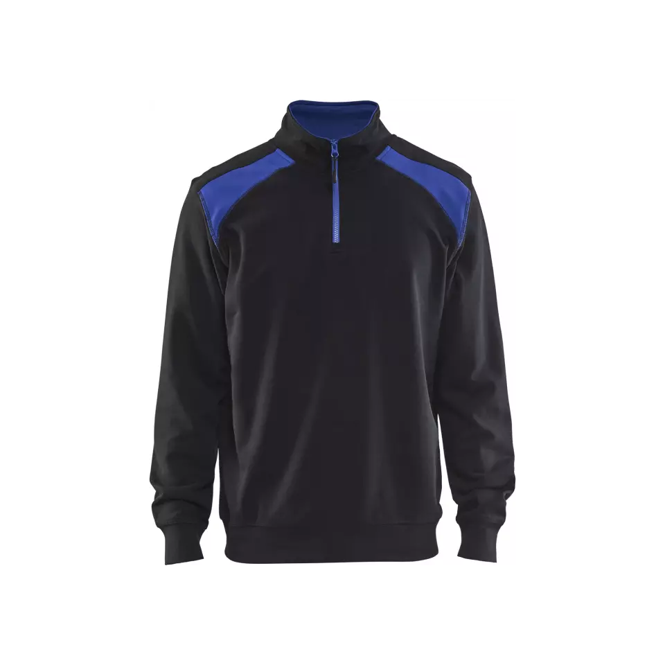 Blåkläder 335311589985, Two-Tone Half-Zip Sweatshirt, Black/Cornflower Blue, image 1, gallery thumbnail