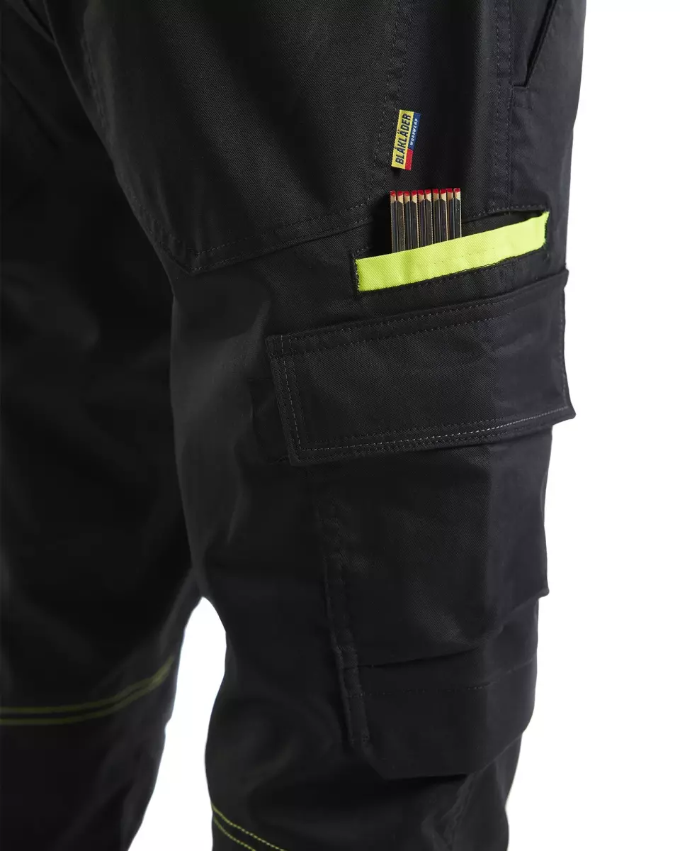 Blåkläder 144818329933, Industrial Stretch Work Pants with Knee Pad Pockets, Black/Yellow, image 6, gallery thumbnail