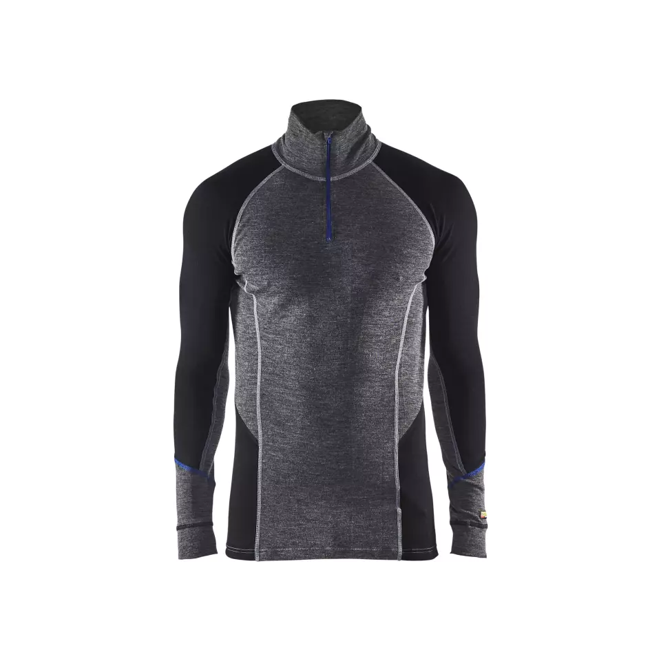 Blåkläder 489917329699, Warm Merino Wool Zip Collar Base Layer, Medium Grey/Black, image 1, gallery thumbnail