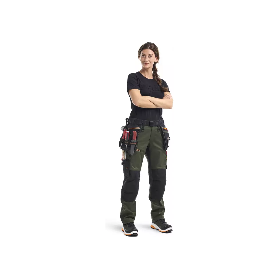 Blåkläder 717011494240, STRIKER Ladies' Stretch Craftsman Work Pants, Forest Green/Rust, image 3, gallery thumbnail