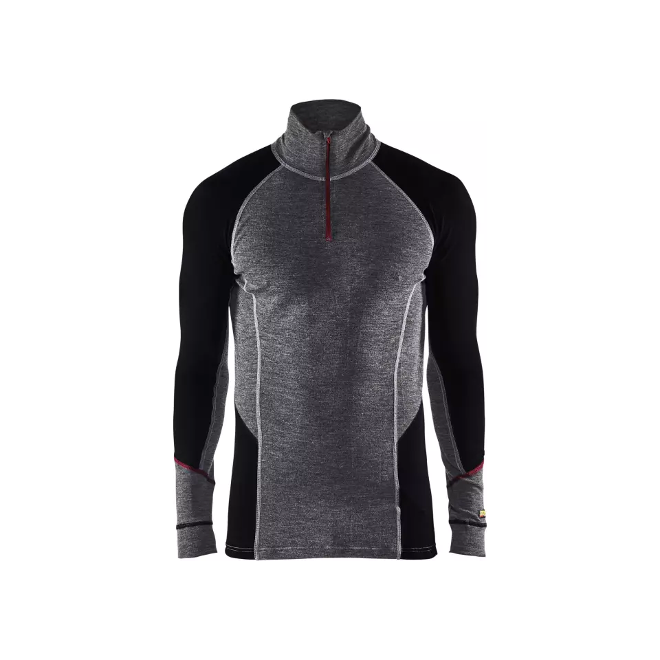Blåkläder 469917369699, XWARM Merino Wool Zip Base Layer, Medium Grey/Black, image 1, gallery thumbnail