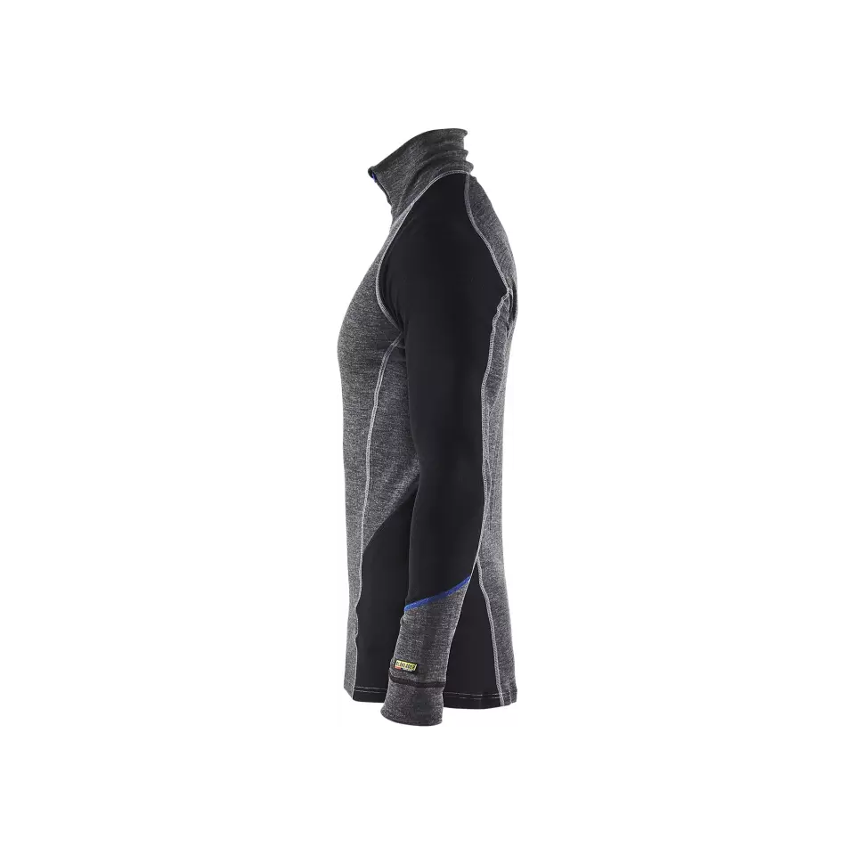 Blåkläder 489917329699, Warm Merino Wool Zip Collar Base Layer, Medium Grey/Black, image 3, gallery thumbnail