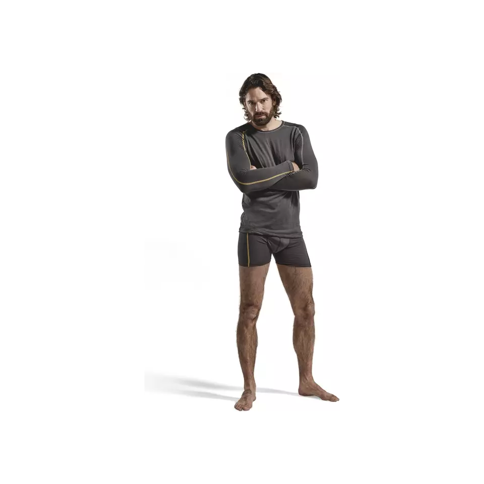 Blåkläder 479917349835, XLIGHT Merino Wool Base Layer, Dark Grey/Yellow, image 2, gallery thumbnail