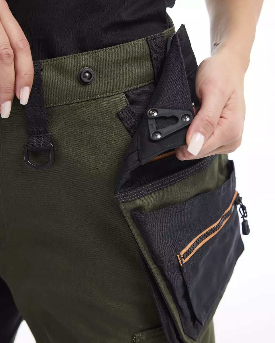 Blåkläder 717011494240, STRIKER Ladies' Stretch Craftsman Work Pants, Forest Green/Rust, image 11, gallery thumbnail