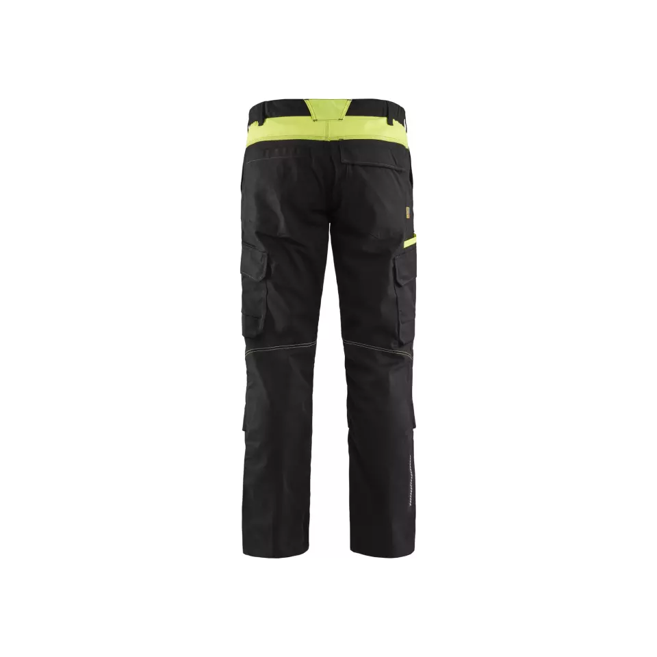 Blåkläder 144818329933, Industrial Stretch Work Pants with Knee Pad Pockets, Black/Yellow, image 3, gallery thumbnail