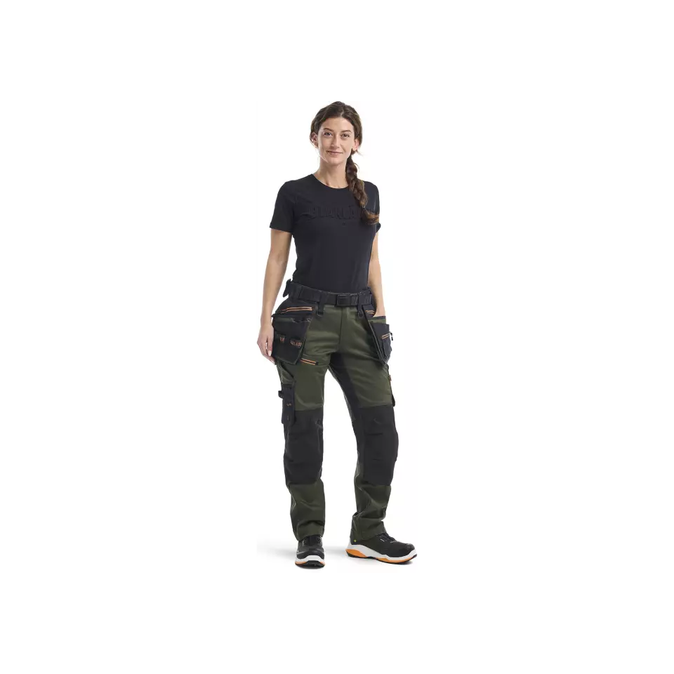 Blåkläder 717011494240, STRIKER Ladies' Stretch Craftsman Work Pants, Forest Green/Rust, image 2, gallery thumbnail