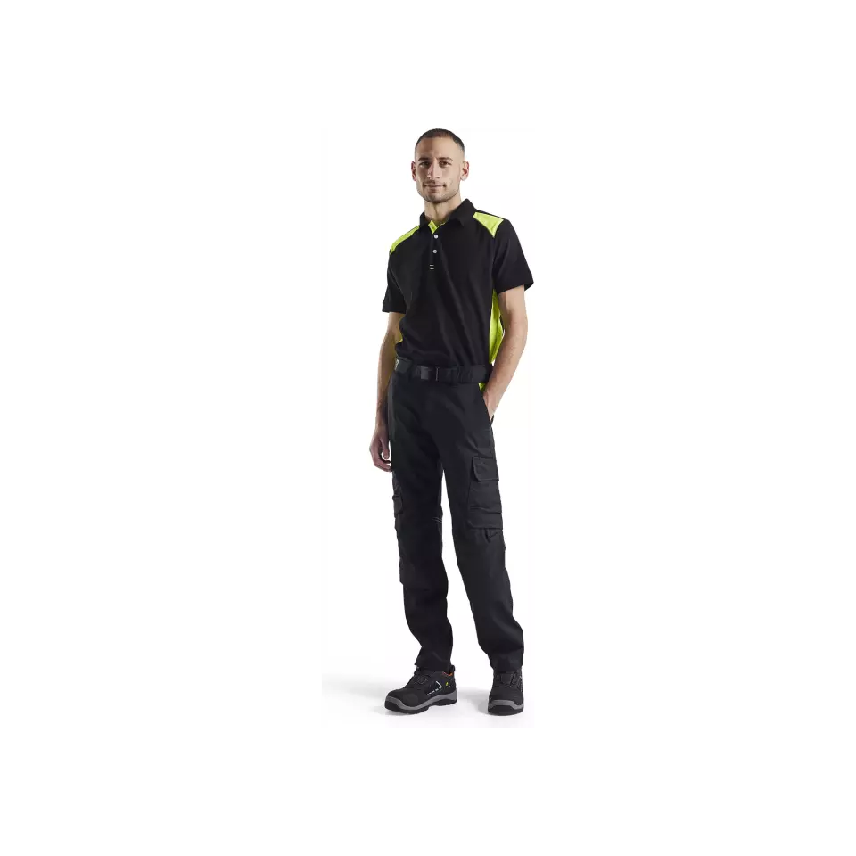 Blåkläder 144818329933, Industrial Stretch Work Pants with Knee Pad Pockets, Black/Yellow, image 2, gallery thumbnail