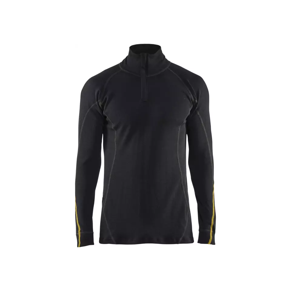 Blåkläder 479610759900, Merino Wool Flame Resistant Half-Zip Base Layer, Black, image 1, gallery thumbnail