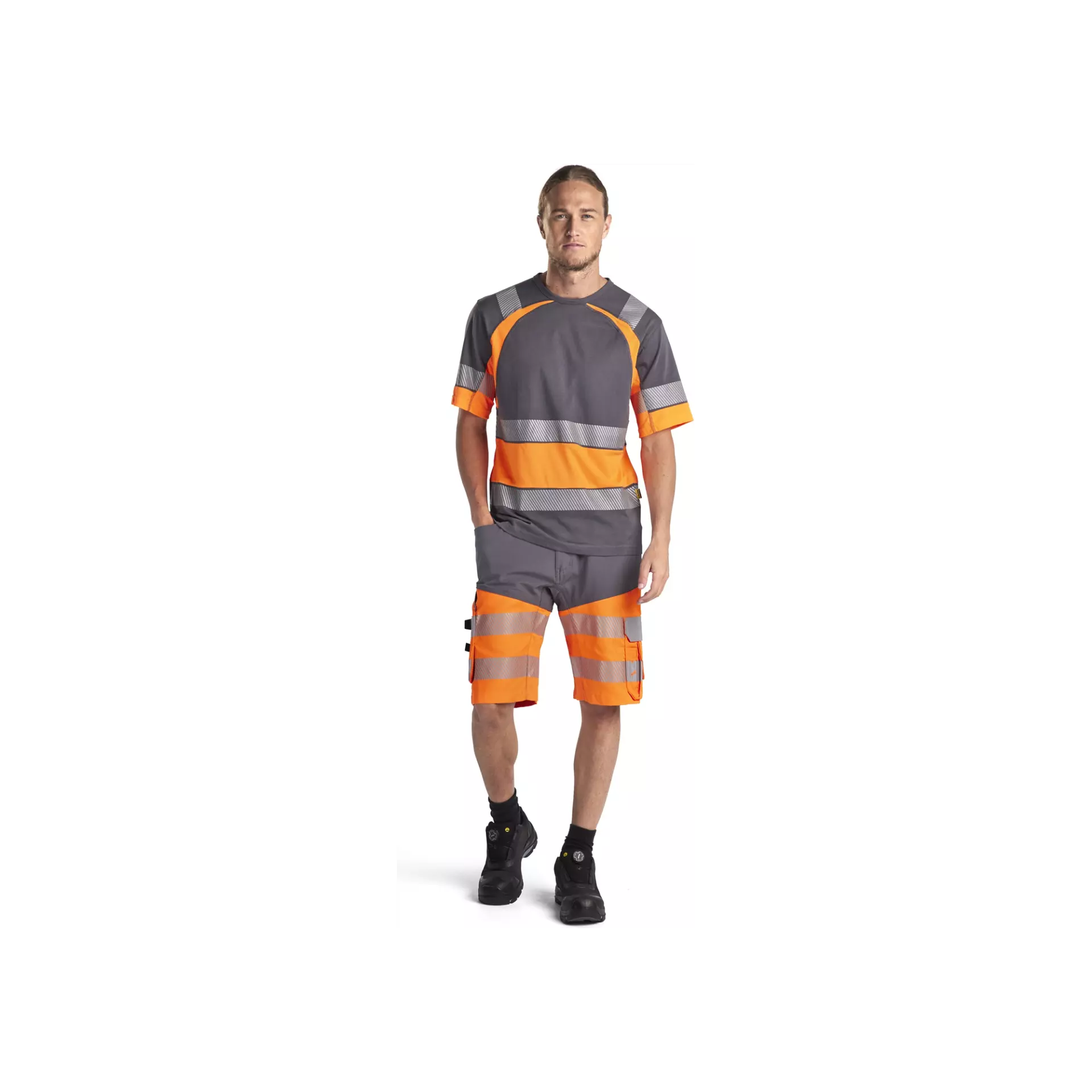 Blåkläder 154118119653, High-Vis Stretch Work Shorts, Gray/Hi-Vis Orange, image 2