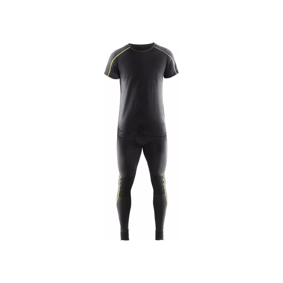 Blåkläder 479817349835, XLIGHT Short-Sleeved Base Layer Shirt, 100% Merino Wool, Dark Gray/Yellow, image 3, gallery thumbnail